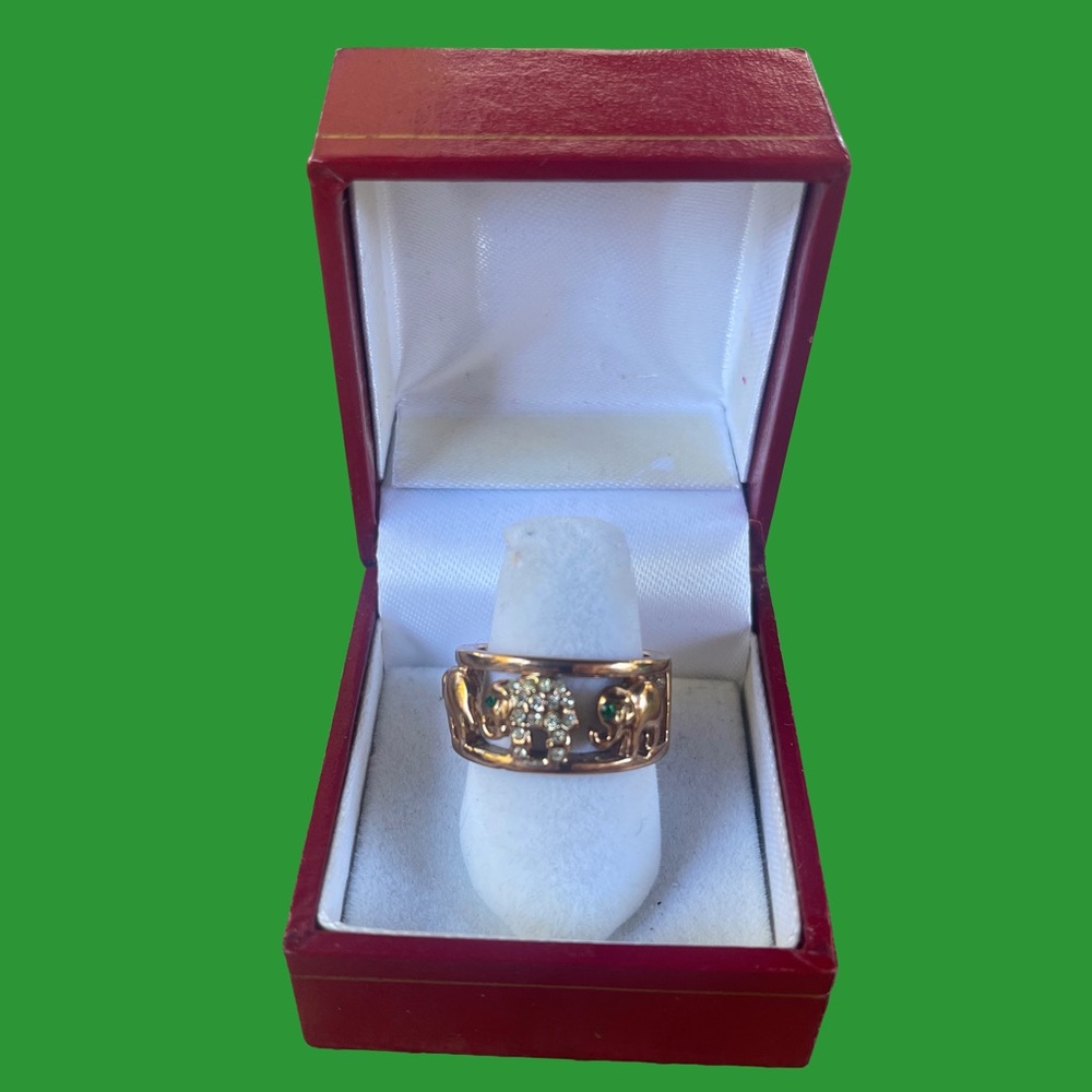 Lucky Elephant Ring with Emerald and CZ accents